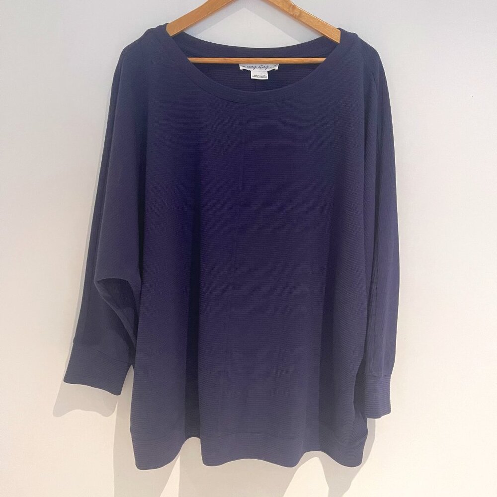 Penningtons In Every Story Women Blue Stretch Long Sleeve Pullover Top Size 4X
